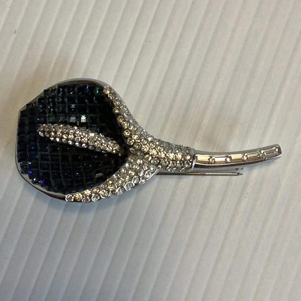 VINTAGE‎ 1950s Silver Blue Crystal Lily Brooch Mid-Century Glam Sparkle