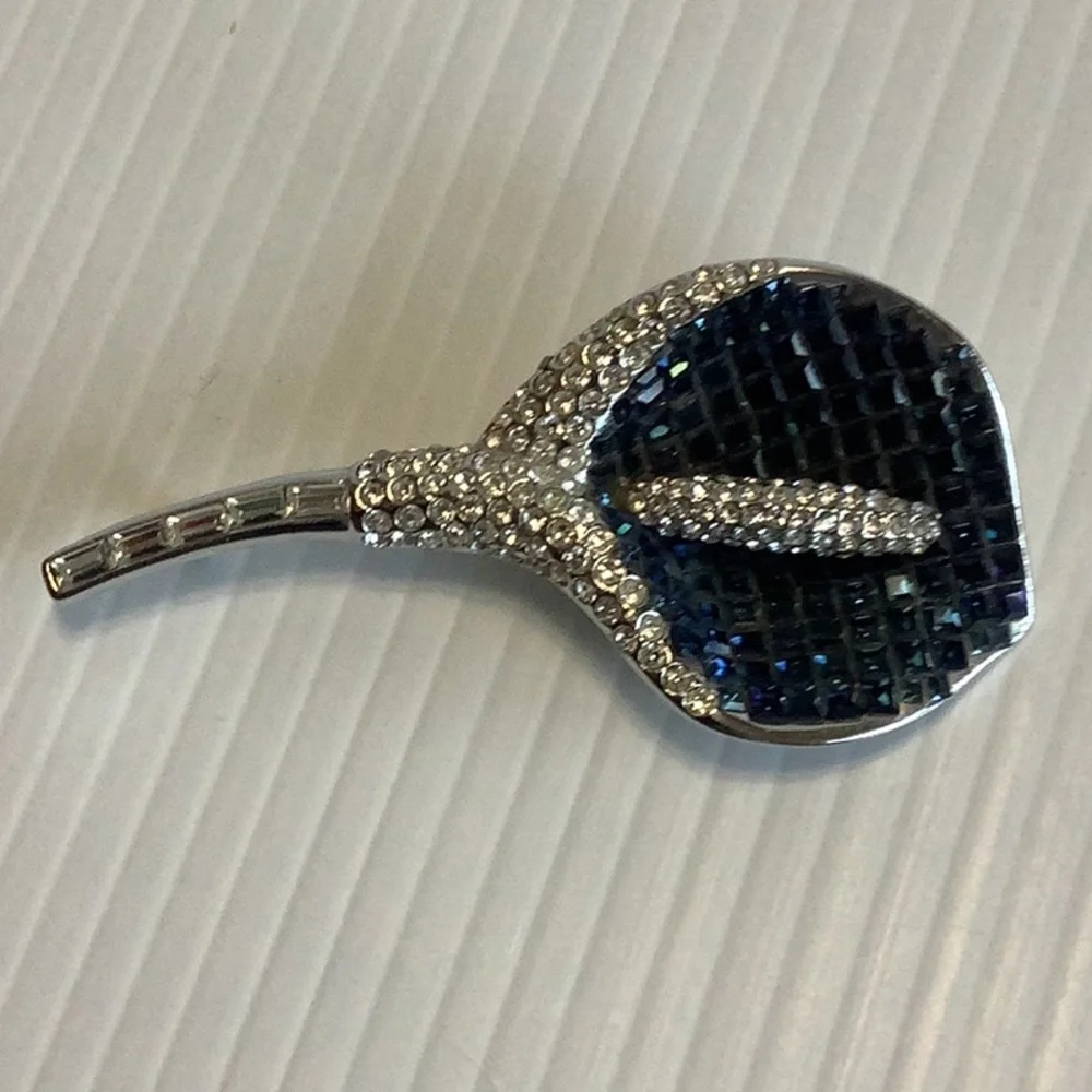 VINTAGE‎ 1950s Silver Blue Crystal Lily Brooch Mid-Century Glam Sparkle