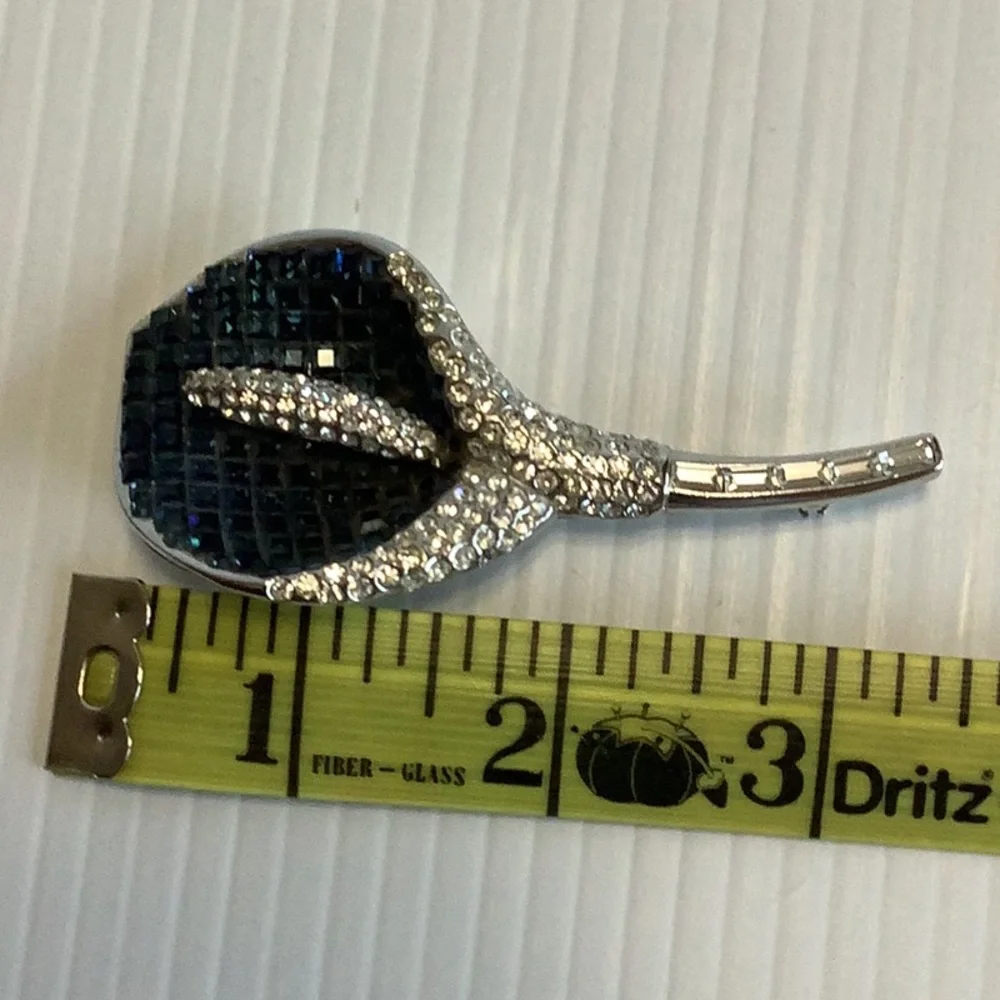 VINTAGE‎ 1950s Silver Blue Crystal Lily Brooch Mid-Century Glam Sparkle