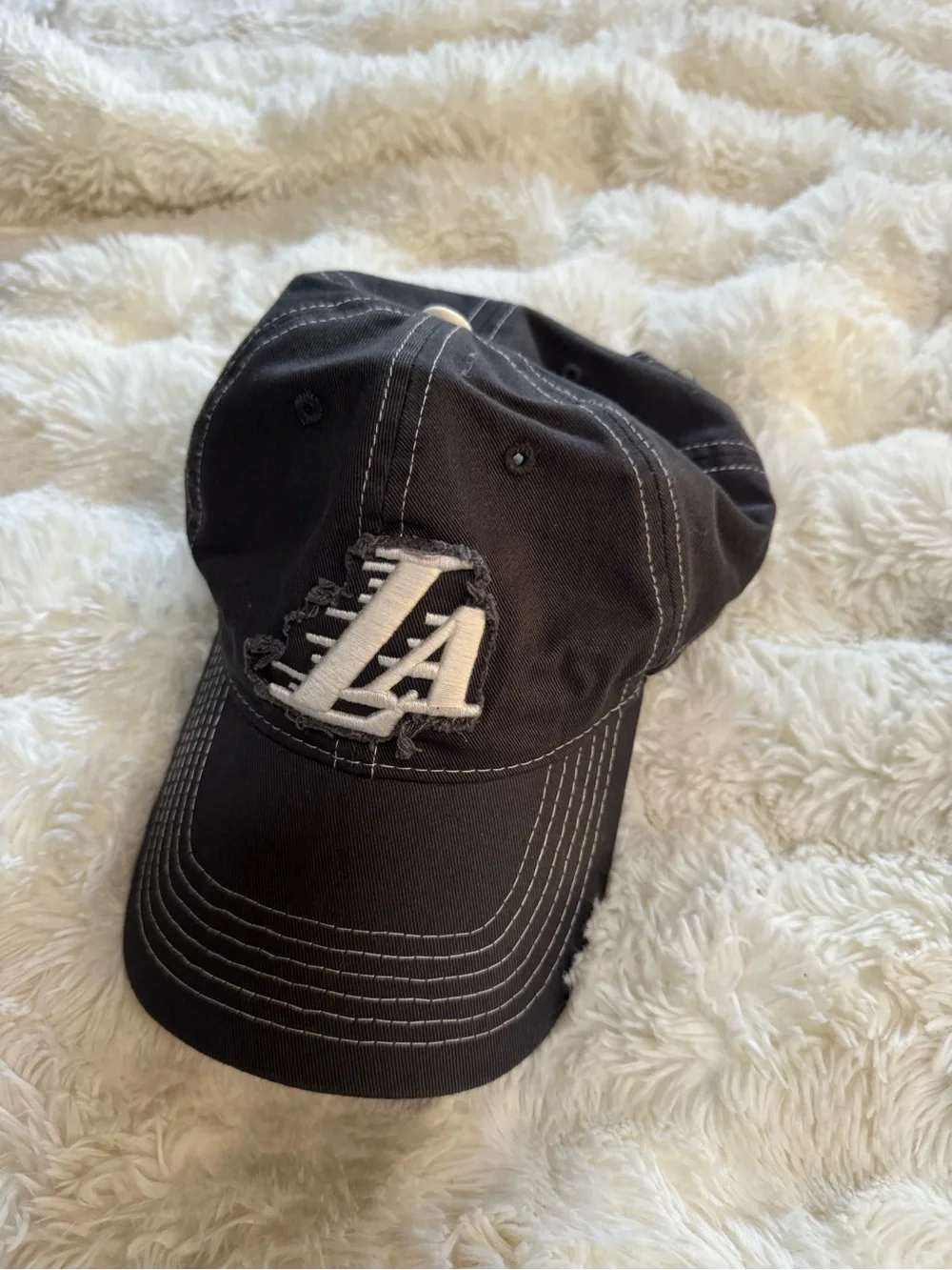 Black LA Baseball Cap with White Embroidered Logo
