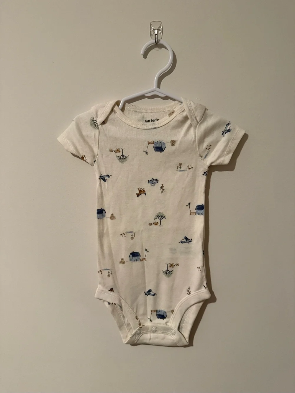 Carter's Cream Short-Sleeve Baby One-Piece with Blue Farm Print