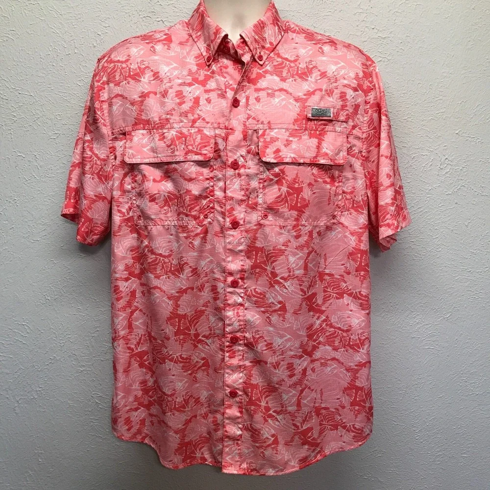 Ocean & Coast Advantage Shirt Mens‎ M Pink All Around Fish Print Fishing Boating