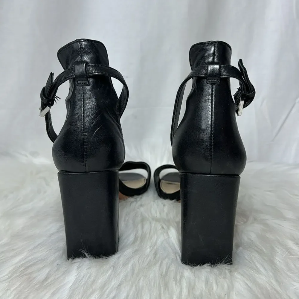 Vince Camuto Winderly Black Leather Ankle Strap Heeled Sandals Sz 7.5‎