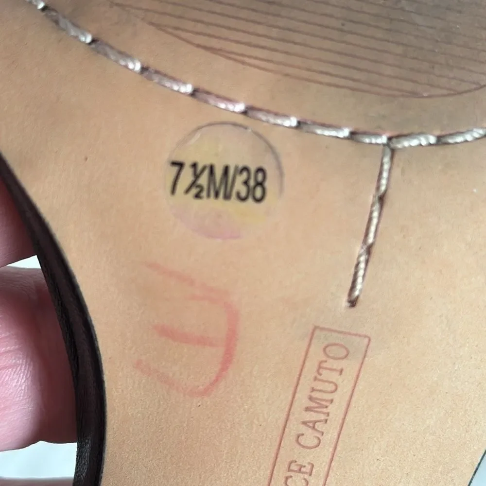 Vince Camuto Winderly Black Leather Ankle Strap Heeled Sandals Sz 7.5‎