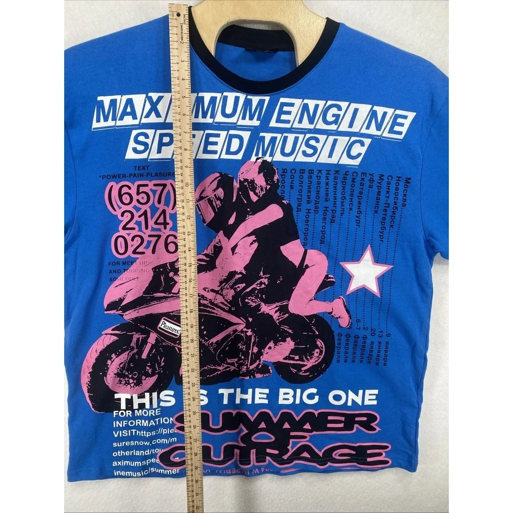 Pleasure T Shirt Mens XXL Blue Heavyweight Motorcycle Streetwear C22