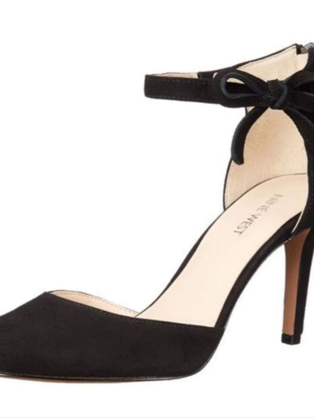 Nine West Black Suede Pointed-Toe Ankle Strap Pumps