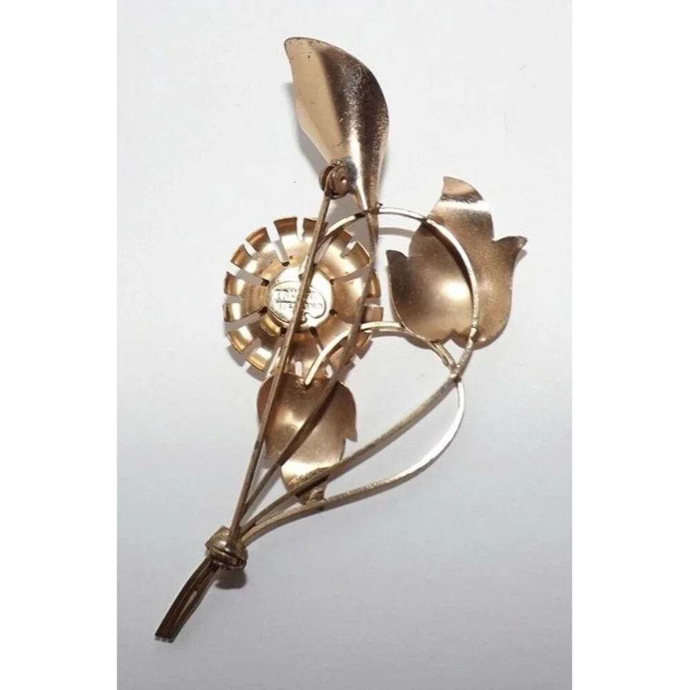 Vintage Signed Truart Sterling Silver Gold Wash Flower Brooch Pin