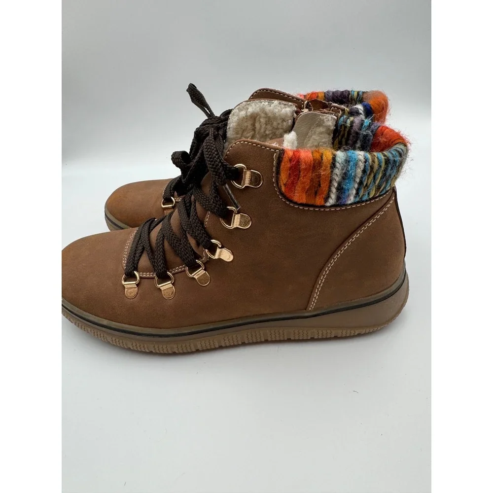 Bjorndal Everly Brown Faux Suede Knit Collar Ankle Boots Womens 9‎ Side Zip