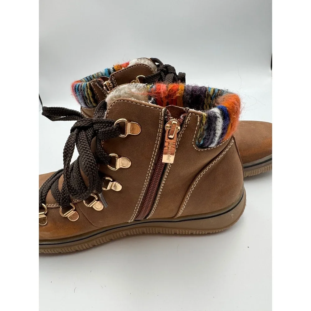 Bjorndal Everly Brown Faux Suede Knit Collar Ankle Boots Womens 9‎ Side Zip