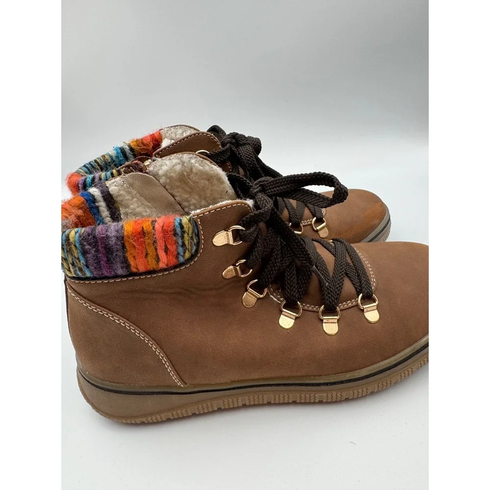 Bjorndal Everly Brown Faux Suede Knit Collar Ankle Boots Womens 9‎ Side Zip
