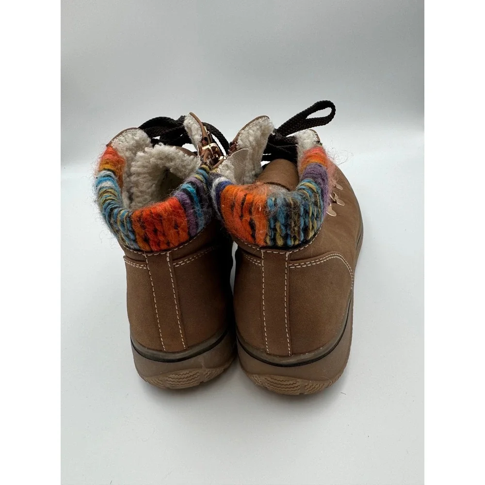 Bjorndal Everly Brown Faux Suede Knit Collar Ankle Boots Womens 9‎ Side Zip