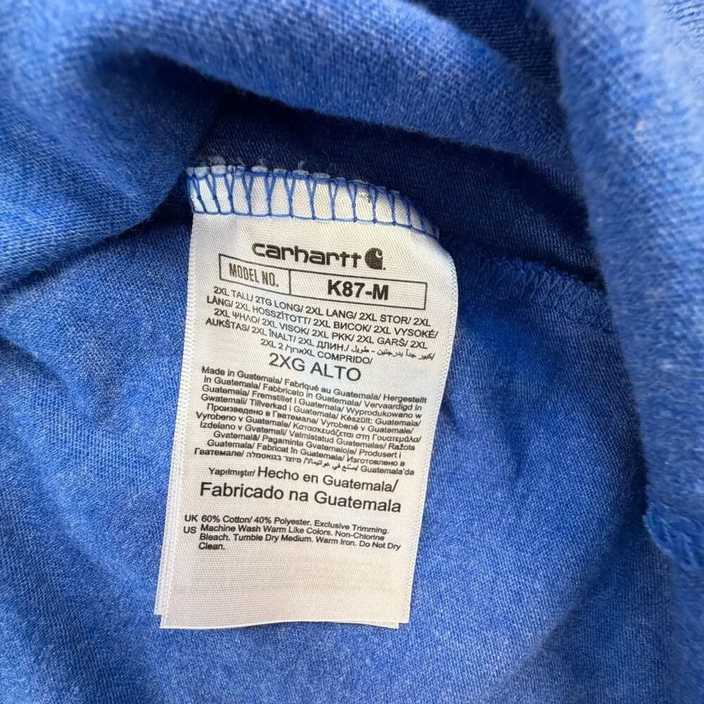 Carhartt Pocket T-Shirt Men’s 2XL Tall Blue Loose Fit Workwear Tee