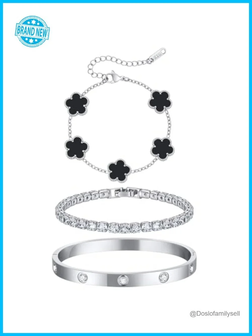 Stackable Floral Silver Bracelets - 3pc Stainless Steel Bangle Set Non Tarnish