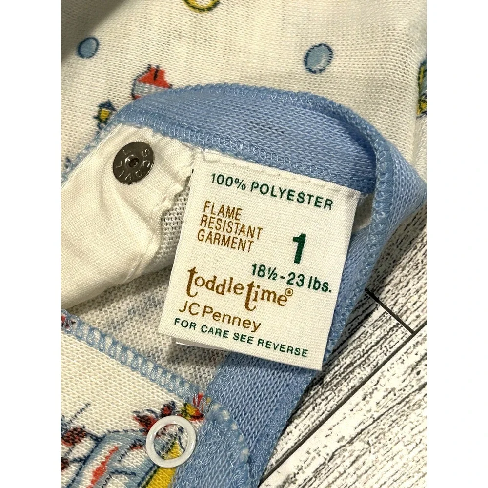 VTG Toddle Time Pajama Set Boys JC Penney Snap Button Sleepwear Blue Train SZ 1‎