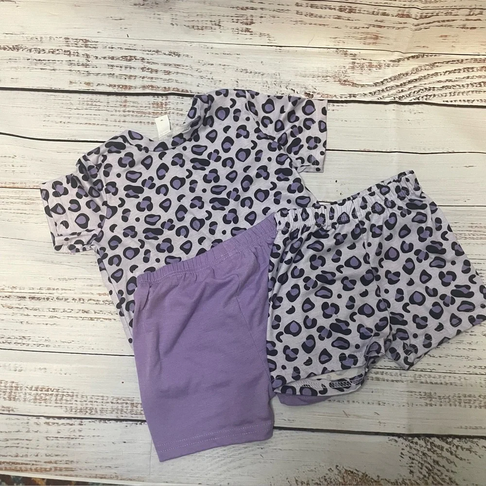 SHEIN Girls 3-Piece Pajama‎ Set Leopard Print Purple Size 4Y