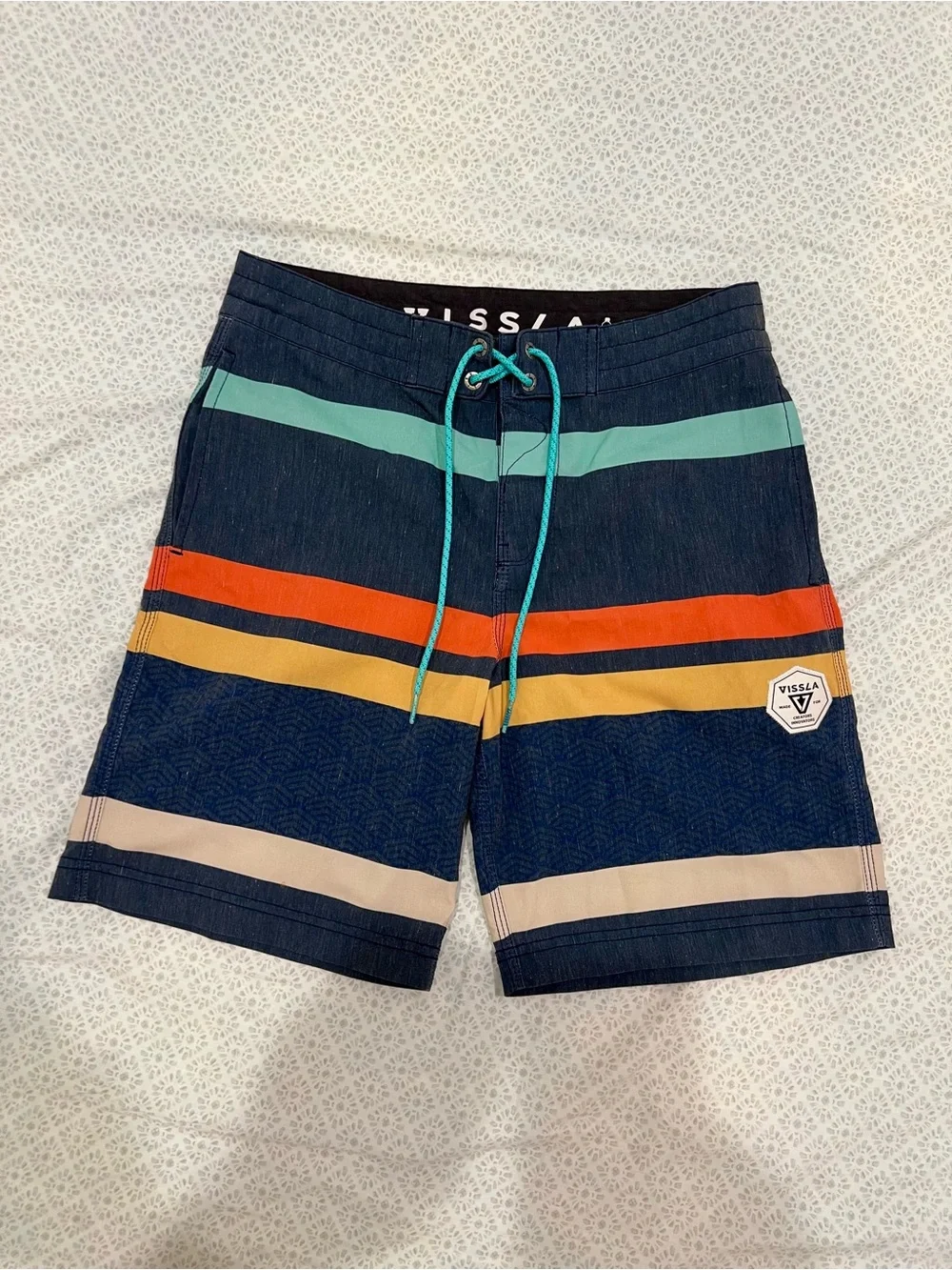 Vissla Boardshorts Men’s Size 27 Striped Upcycled Coconut Poly Swim Trunks