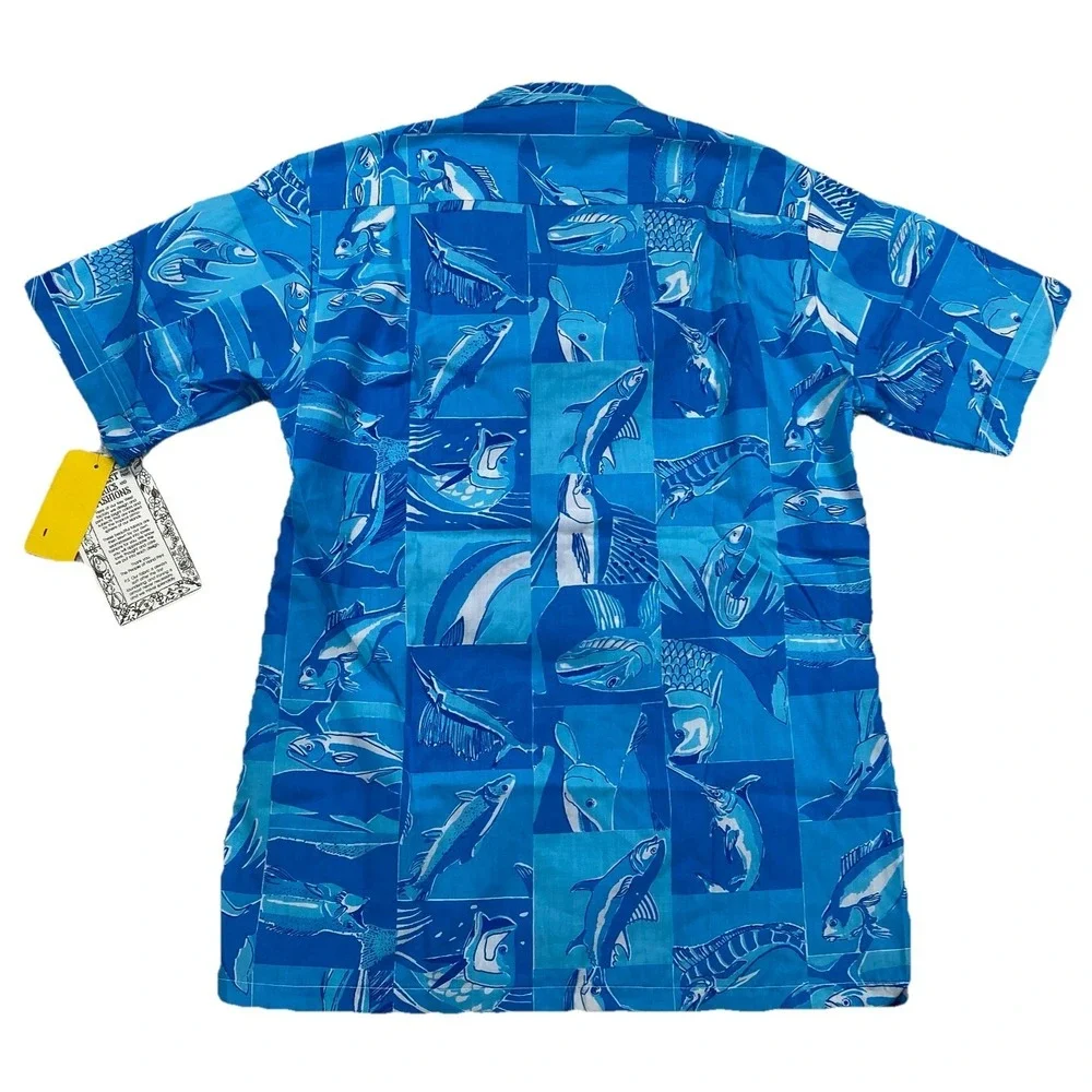 Vintage KEY WEST FASHIONS Button Up Shirt Blue Sport‎ Fish Men's Small Brand New