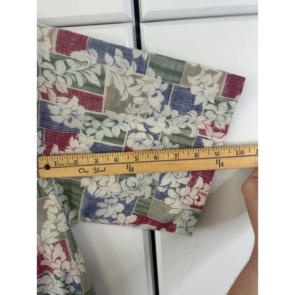 Go Barefoot Mens Hawaiian Shirt Large Floral‎ Patchwork Cotton Made in USA