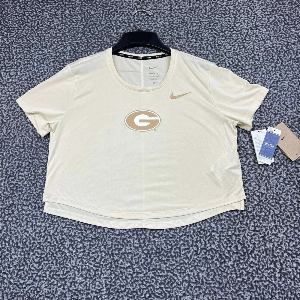 Nike Georgia Bulldogs UGA Dri-FIT Crop Top Women Medium Cream Short Sleeve New M