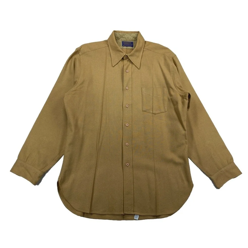 Vintage Pendleton Wool Shirt Men's Large Single Pocket Button‎ Up Beige