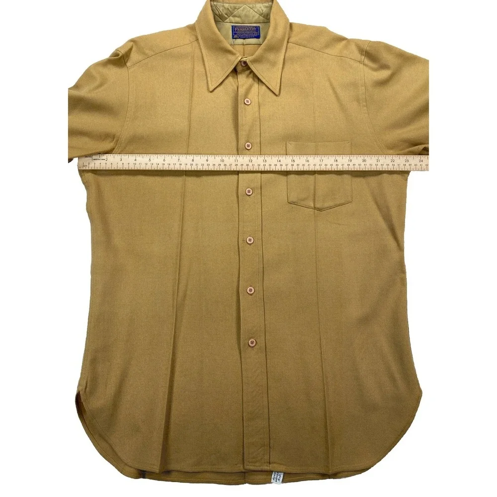 Vintage Pendleton Wool Shirt Men's Large Single Pocket Button‎ Up Beige
