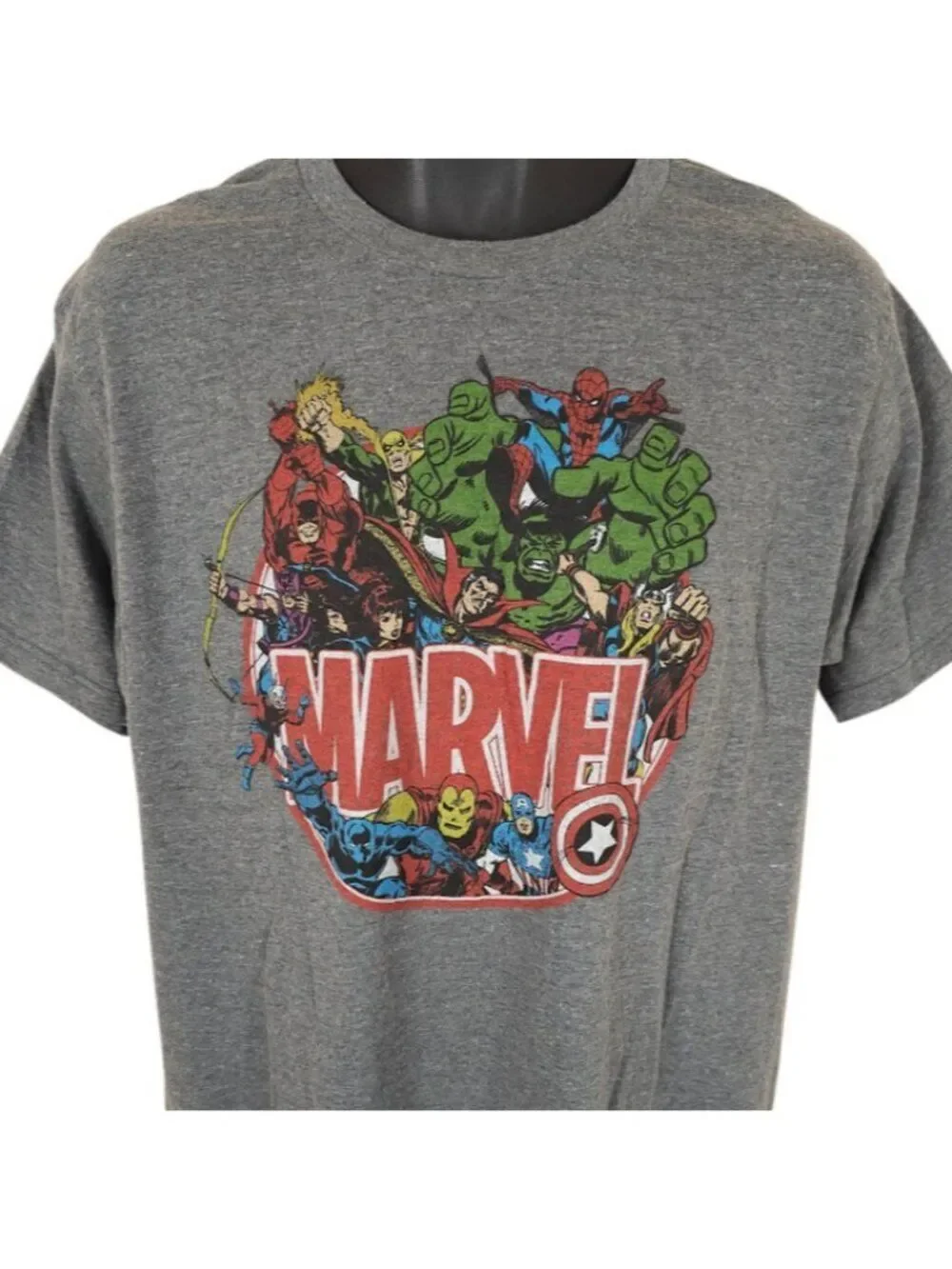Marvel Avengers T Shirt Mens Size Large Gray Comic Book Hulk Iron Man Thor