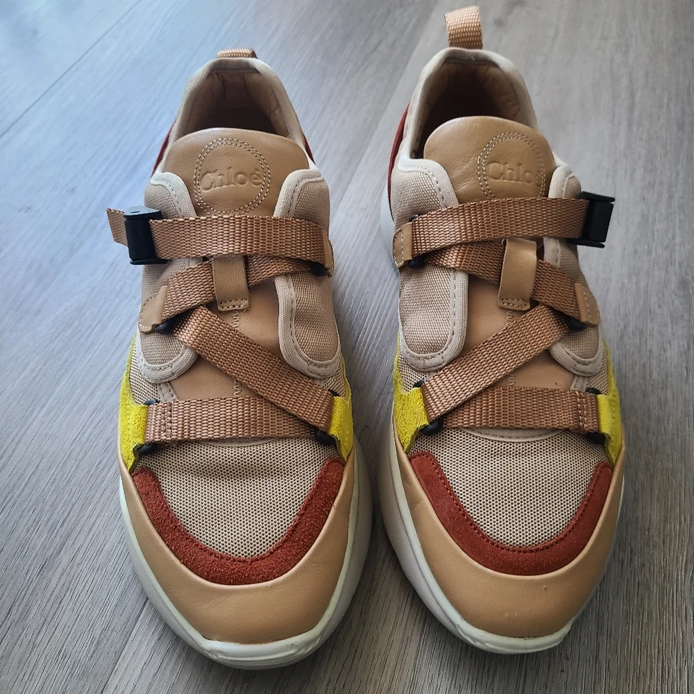Chloé Sonnie Suede & Mesh Low-Top Sneaker - Size 38, brown, tan