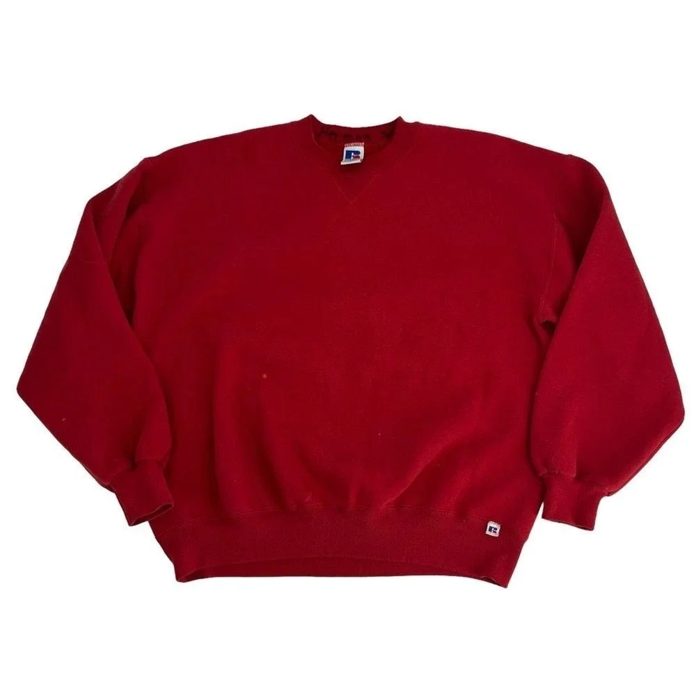 Vintage Russell Sweatshirt Men XL Red Crewneck 90s USA Kanye West Pullover Blank