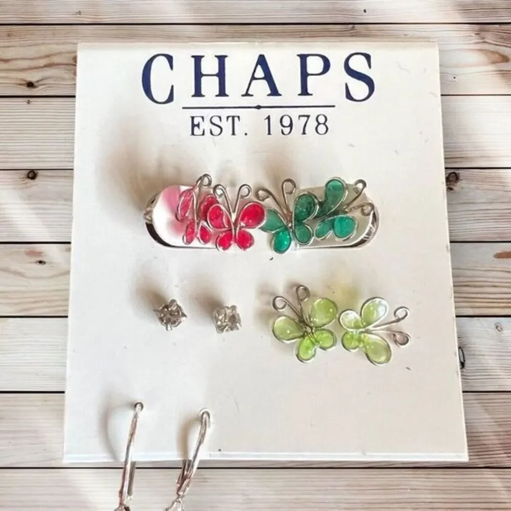 CHAPS Est. 1978 Earrings Muti color Mini‎ Butterflies Rhinestones 5 Pairs