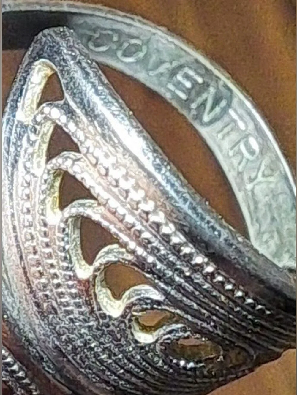 Vintage Sarah Coventry Caress Ring Silver Tone Filigree Bypass Wrap Adjustable