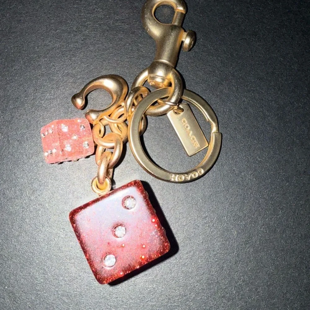 New Coach Glittering Red Dice Keychain