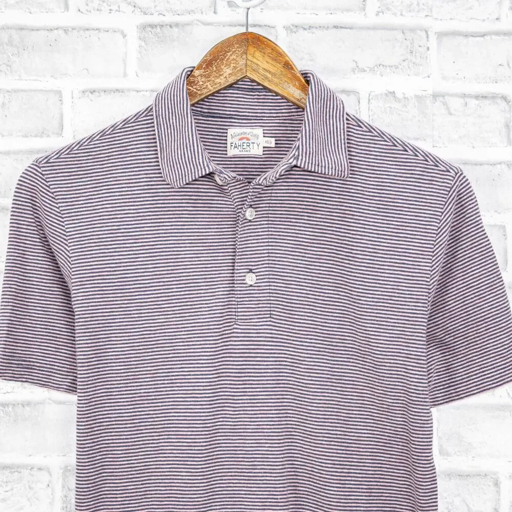 FAHERTY XS Polo Shirt Purple Blue Striped Short Sleeve