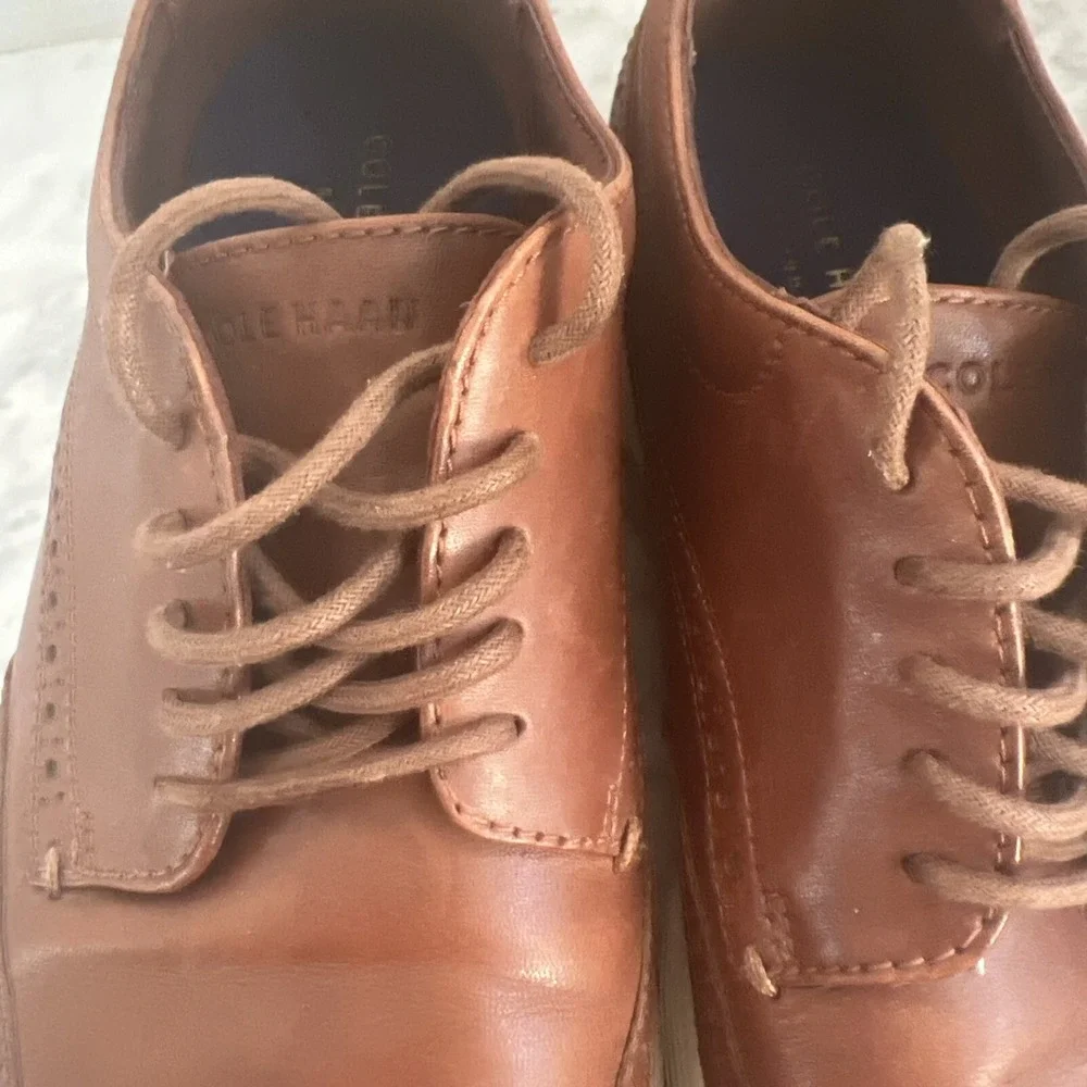 Cole Haan Grand.OS Mens British Tan Leather Wingtip Oxford Shoes Business Casual