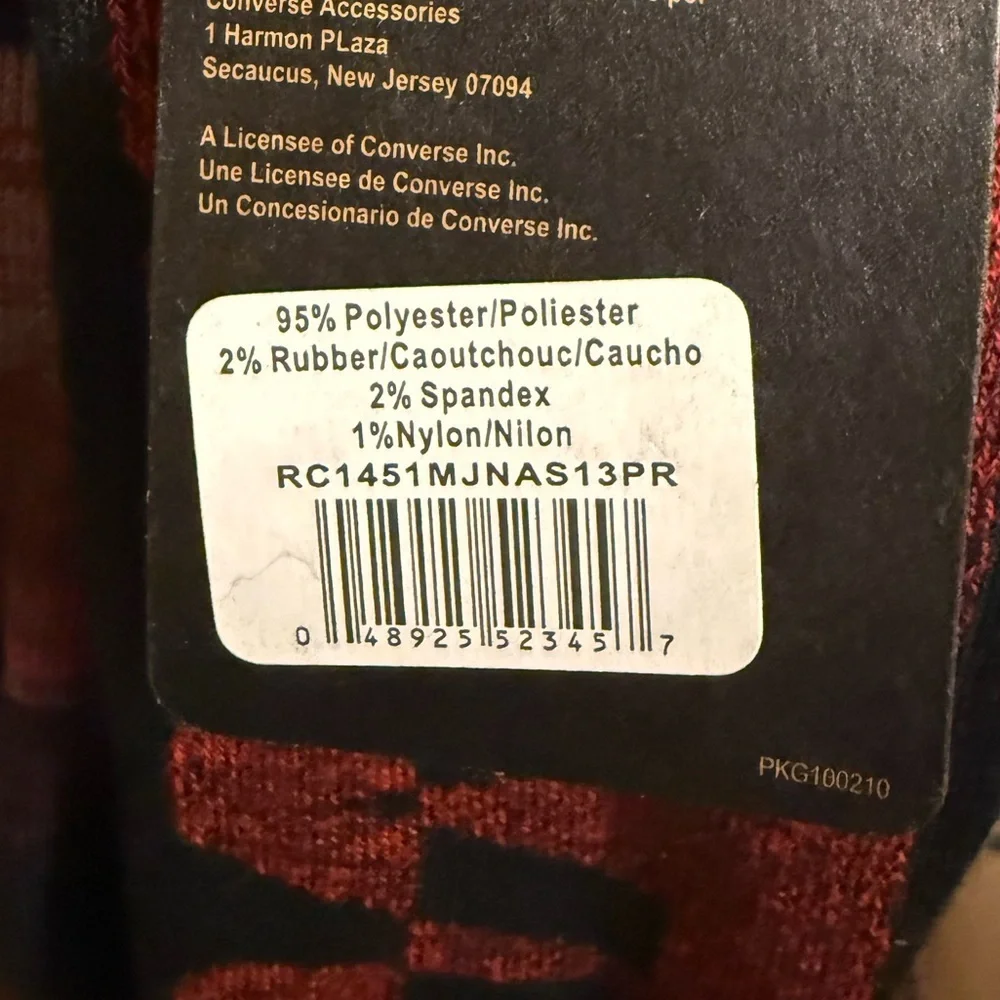 NWT Converse All Star Men's Black and Red Socks 3 Pack, Sz 6 - 12