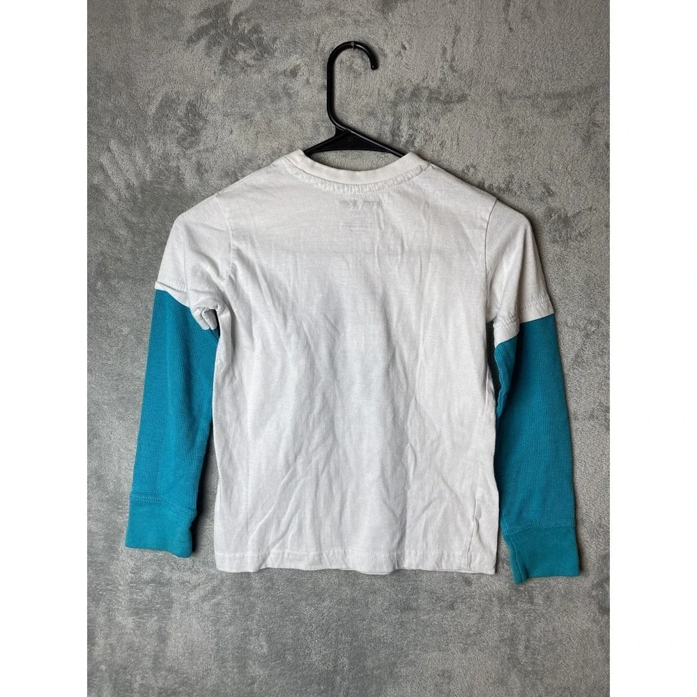 Hawk Kids S Long Sleeve Shirt White Teal Graphic Design