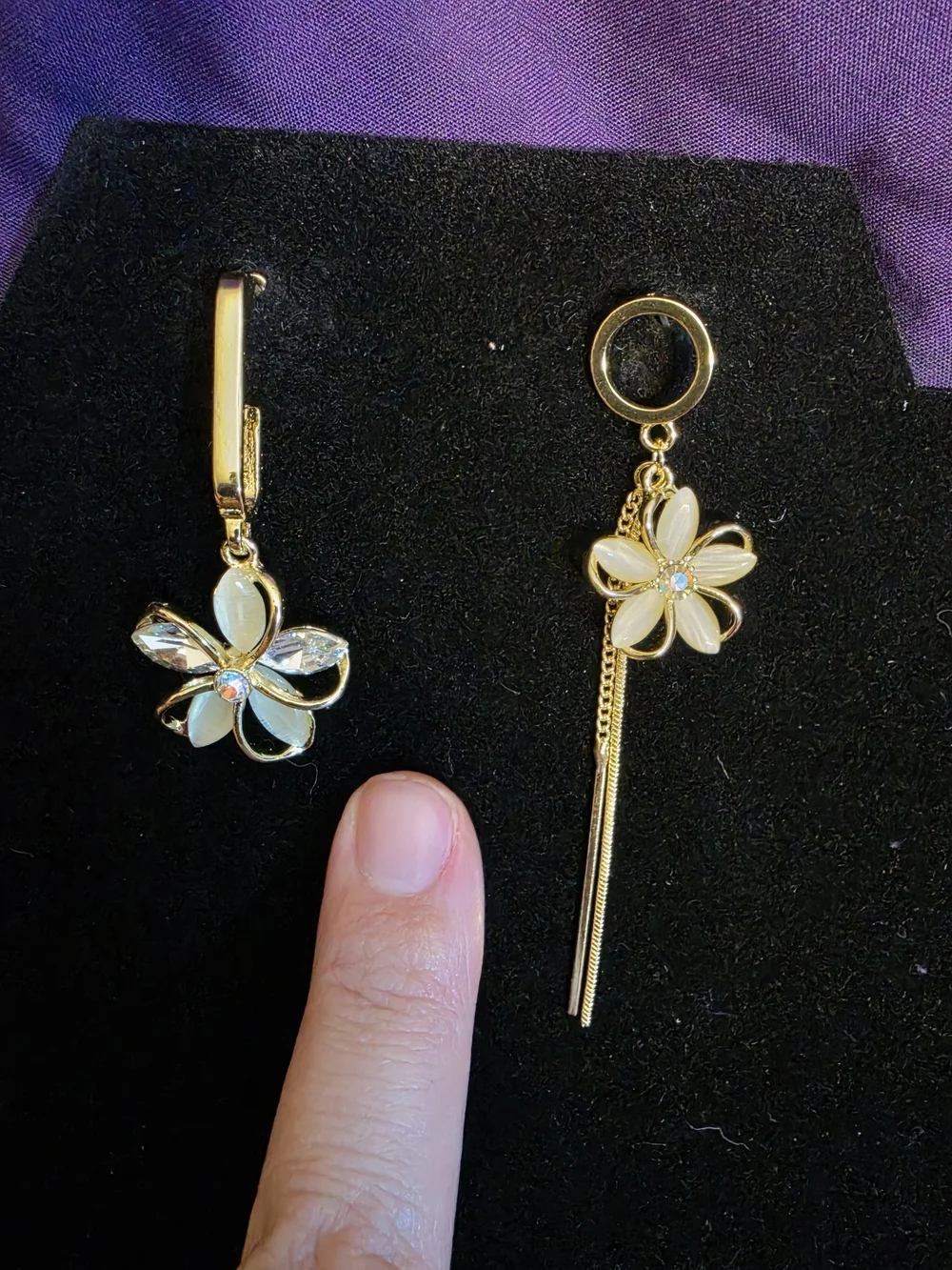 Gold Flower Drop Earrings with Cream Petals