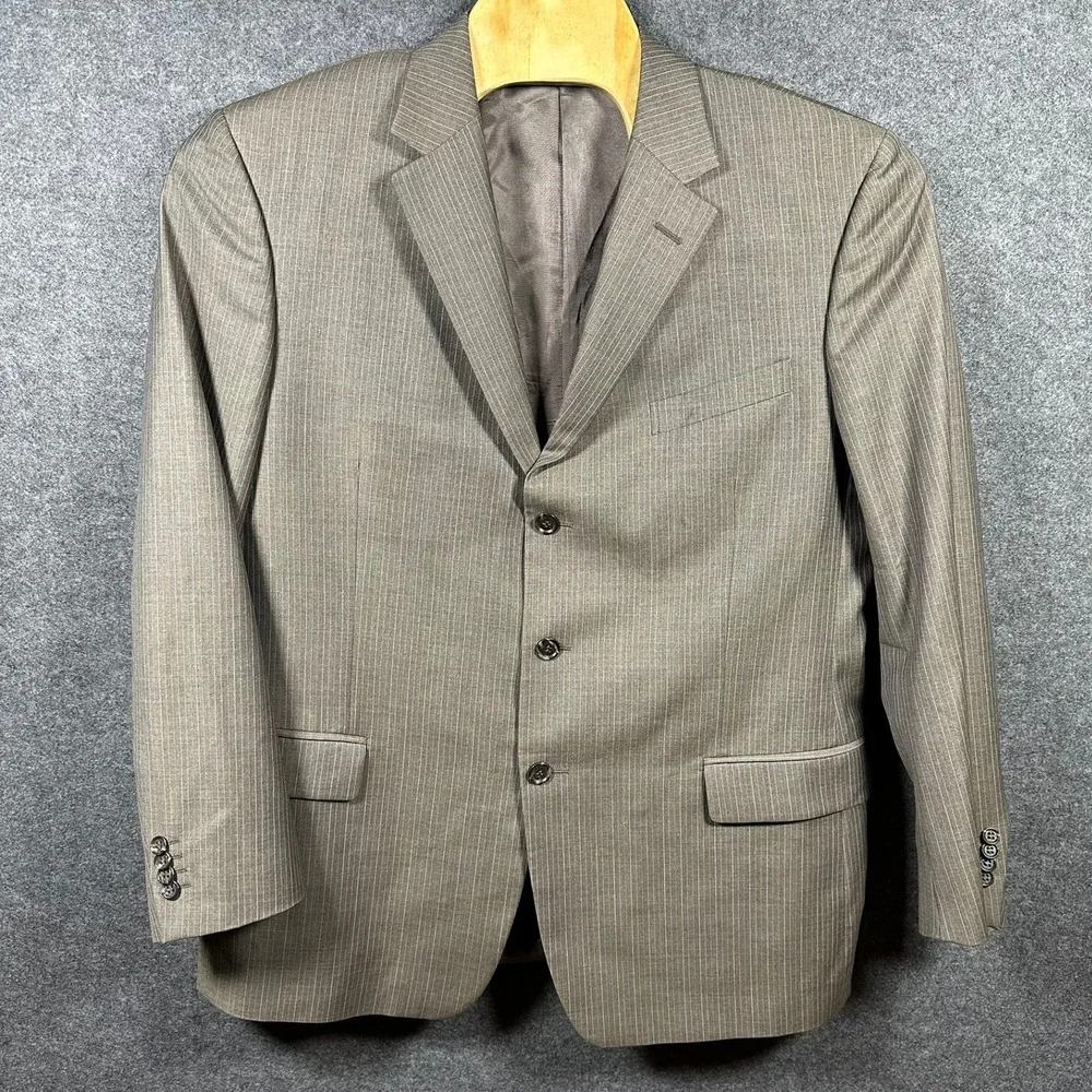 Gritti Ermenegildo Zegna Mens 56R Wool‎ Pinstripe 3-Button Blazer Brown