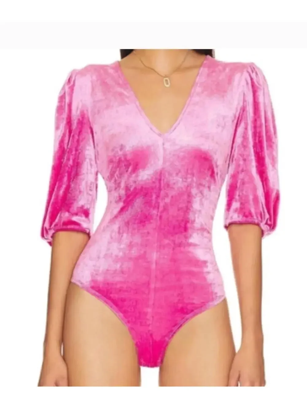 Free‎ People sz XS pink crushed velvet short sleeve stretch body suit D new tags