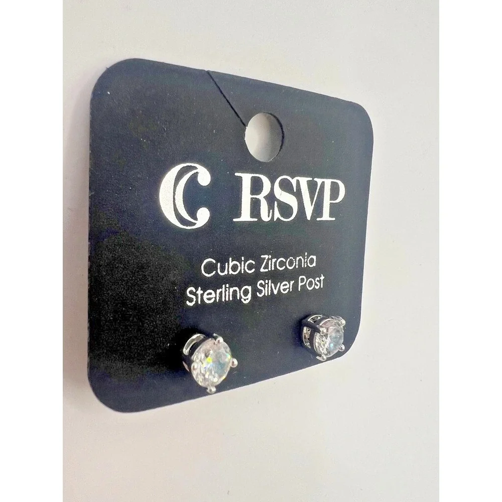 RSVP Cubic Zirconia Stud Earrings Sterling Silver Post‎ 6mm Clear Round NEW Gift