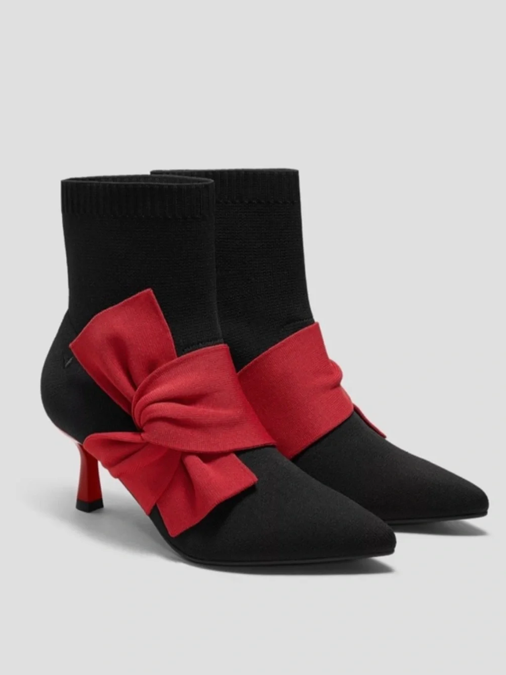 Vivaia Athena Pointed Toe Ankle Heel‎ Boot Bow Detail Black Ruby Red Size 9/40