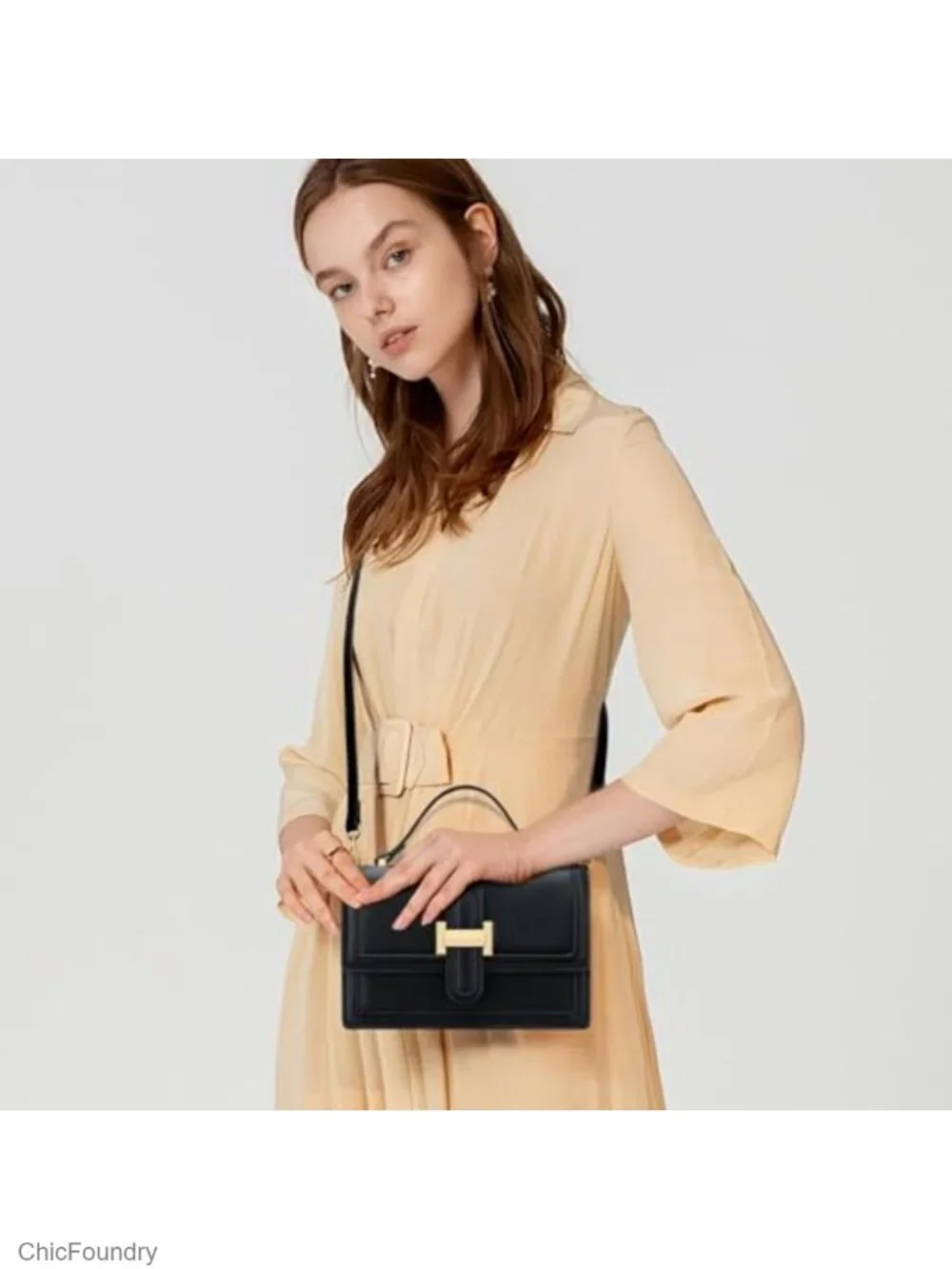 PU Leather Crossbody Bag with Top Handle - Detachable Strap Handbag