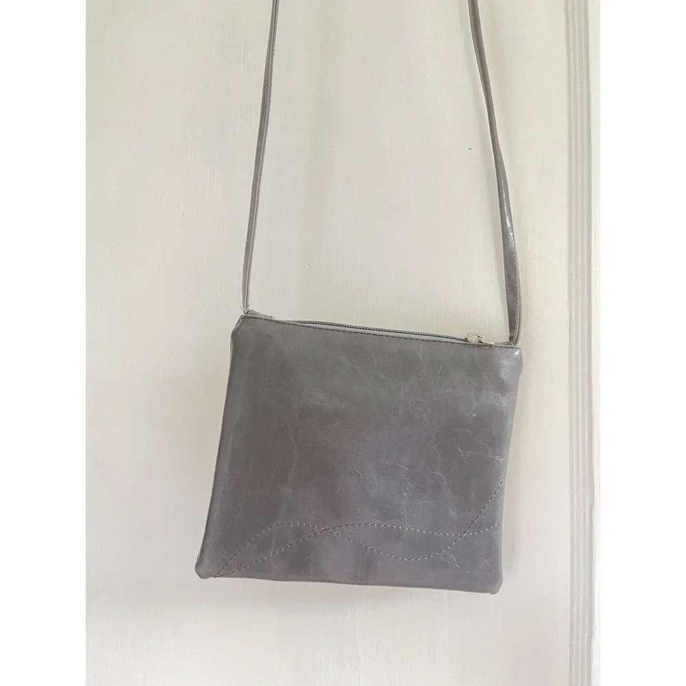 Crystalyn Kae Gray Vegan Leather Crossbody‎ Bag Floral Lining Minimalist Luxe