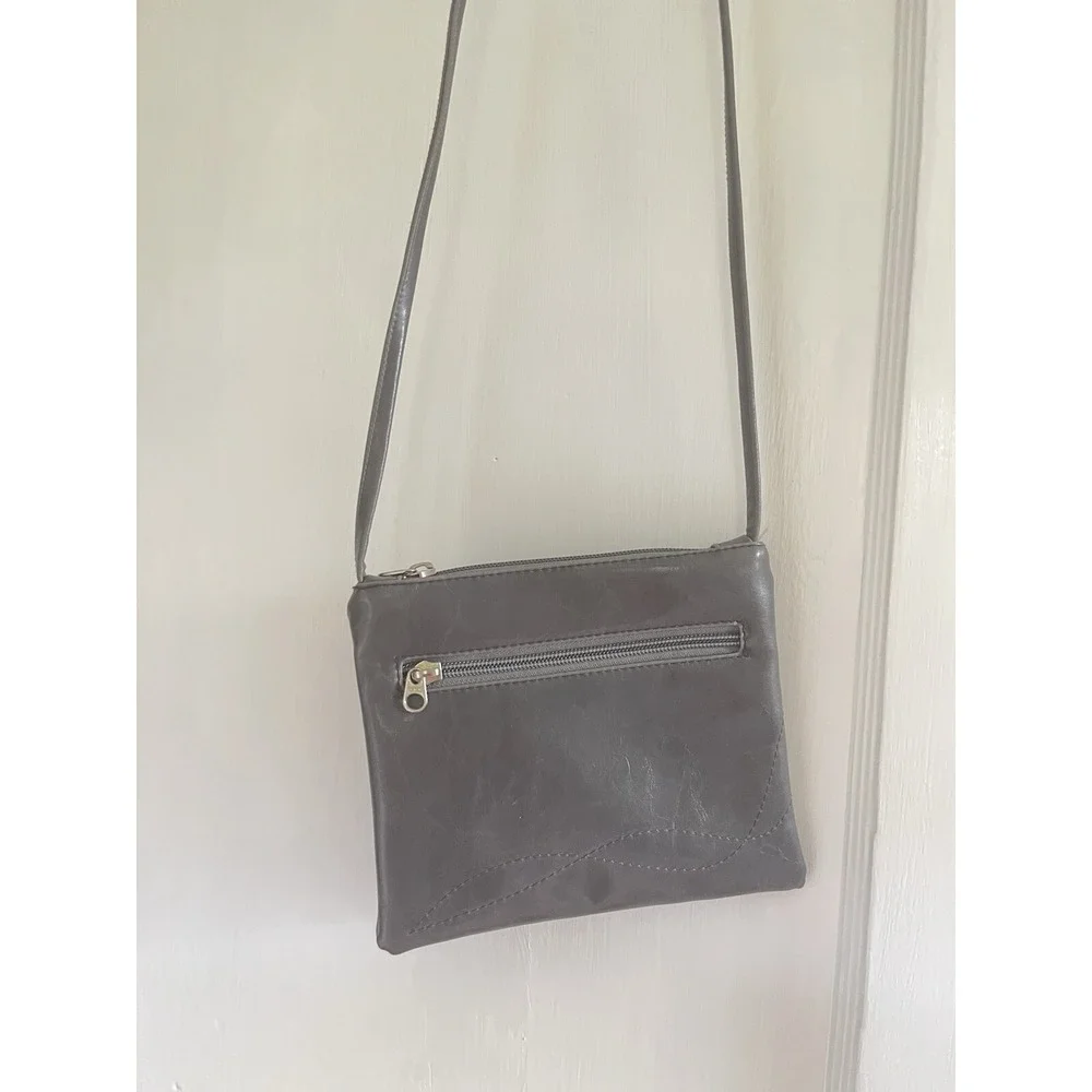 Crystalyn Kae Gray Vegan Leather Crossbody‎ Bag Floral Lining Minimalist Luxe