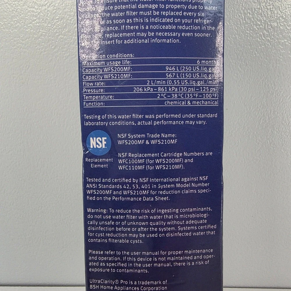 UltraClarity Pro Water‎ Filter Replacement Bosch Siemens Gaggenau Refrigerators