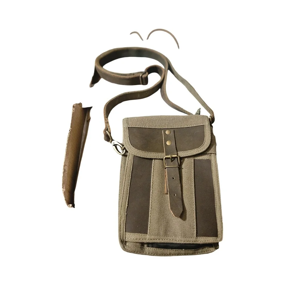 Rothco Canvas Leather Crossbody Utility Pouch Bag Olive Brown Military‎ Style
