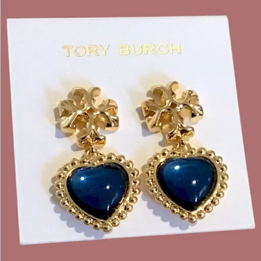 TORY BURCH ROXANNE BLUE /GOLD 18k GOLD PLATED EARRINGS