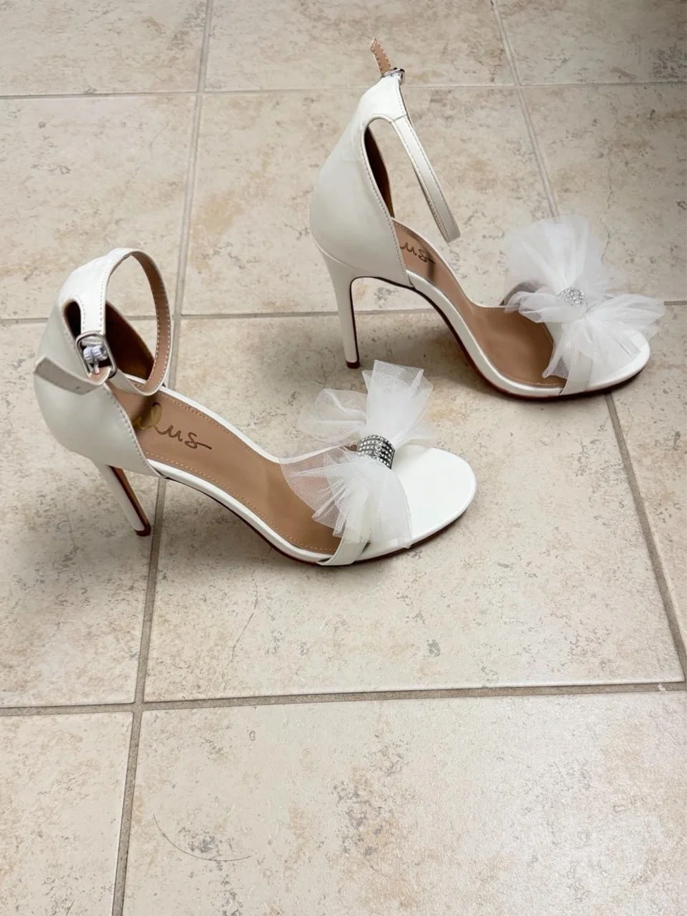 Lulu's White Tulle Flower Ankle-Strap Stiletto Heels