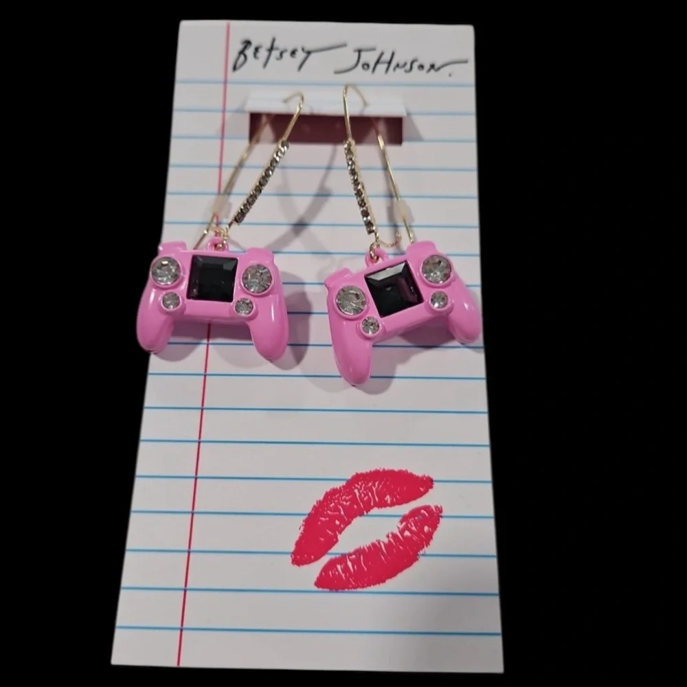 BETSEY JOHNSON 2025 Back to School Pink Video Game Hand Control Earrings NEW NWT