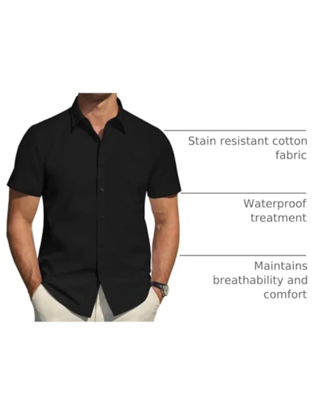 Mens Short Sleeve Dress Shirt Button Down Stain Resistant Stretch Casual Office
