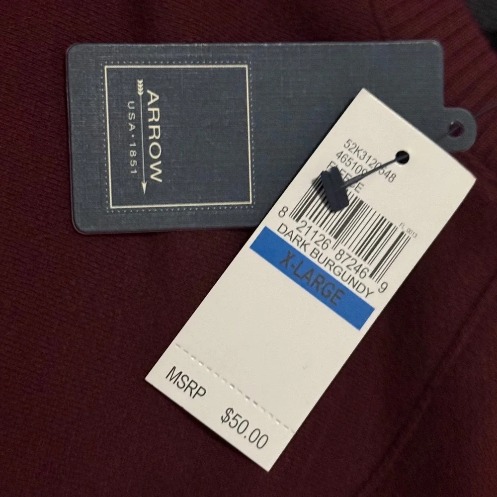 Arrow Men's Long Sleeve Dark‎ Burgundy Crewneck Pullover Sweatshirt Size XL